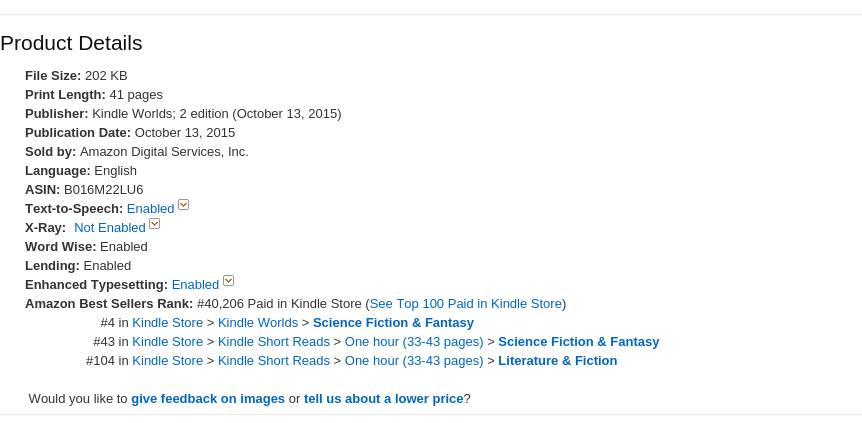 Image showing I hit #4 in Kindle Store > Kindle Worlds > Science Fiction and  Fantasy taken on November 3, 2015